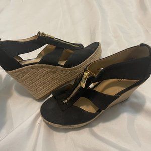 Michael Kors Black Canvas Wedge Heels